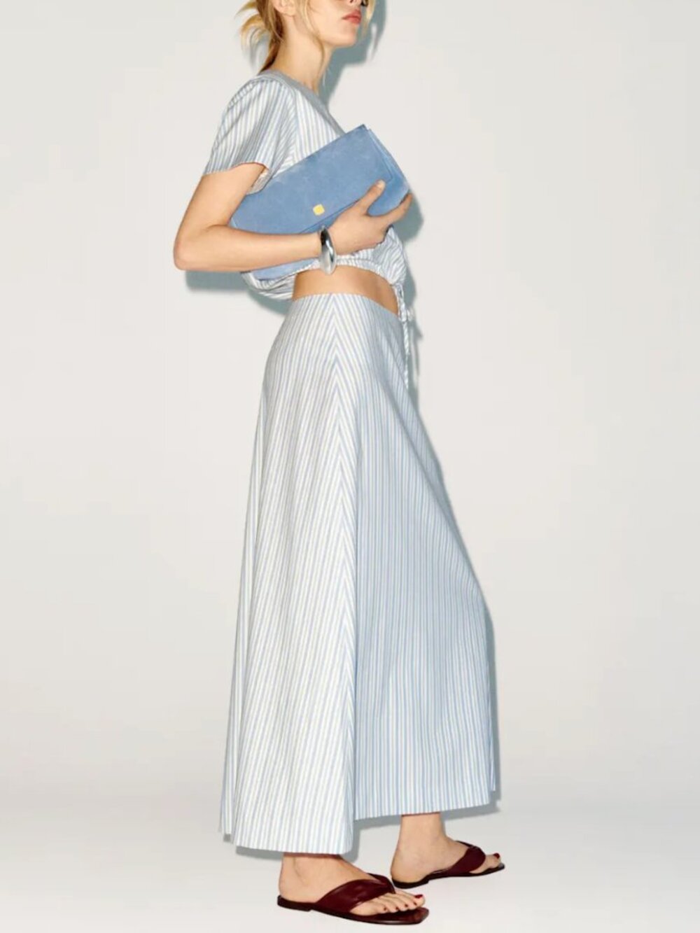 Reformation Jordan Two Piece - Calamari Stripe Blue Ivory French Cotton - Picture 2 of 9